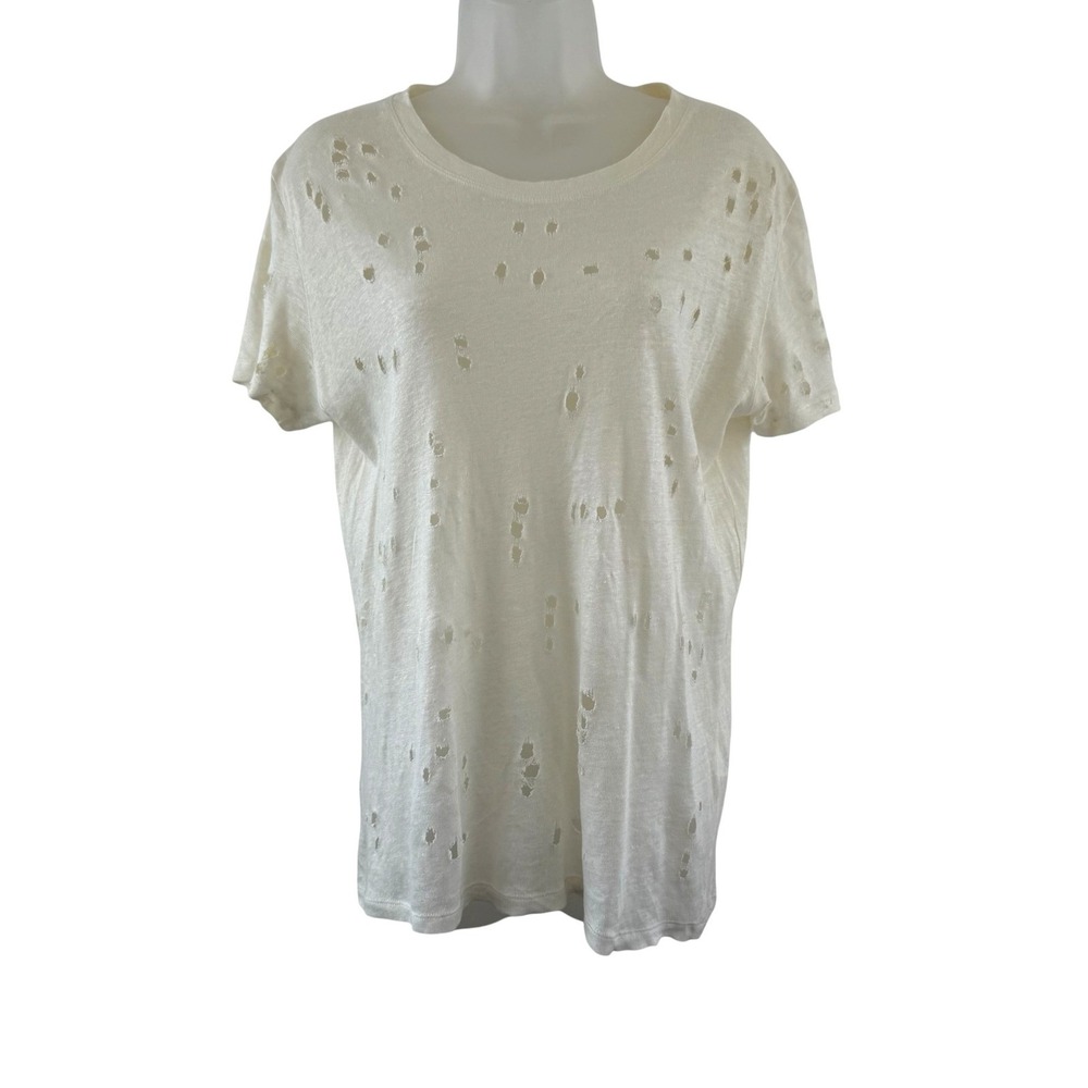 IRO Clay Shirt Womens Small White 100% Linen Distressed Tee Slub Made‎ Portugal